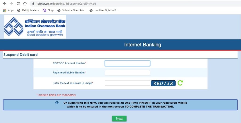 इंडियन ओवरसीज बैंक का एटीएम कार्ड ऑनलाइन ब्लॉक करे
