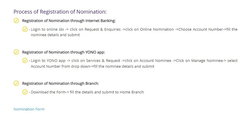 SBI Online Nomination Hindi