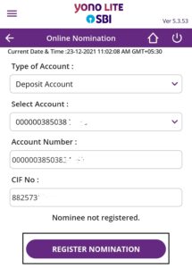 Nominee Update SBI Online