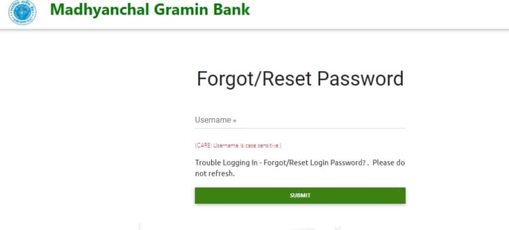 Madhyanchal Gramin Bank NetBanking Password Reset