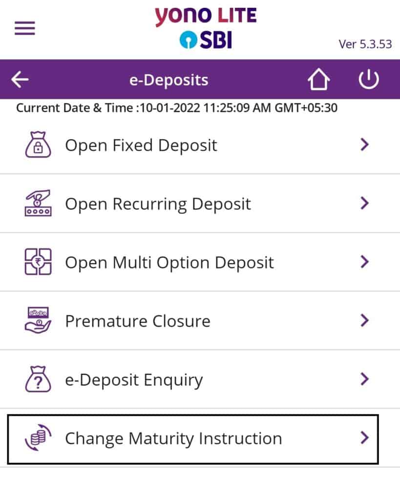 SBI Maturity Instructions Badle Online