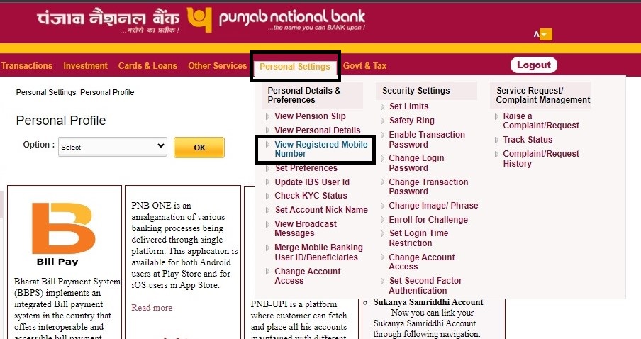 PNB Check Registered Mobile Number