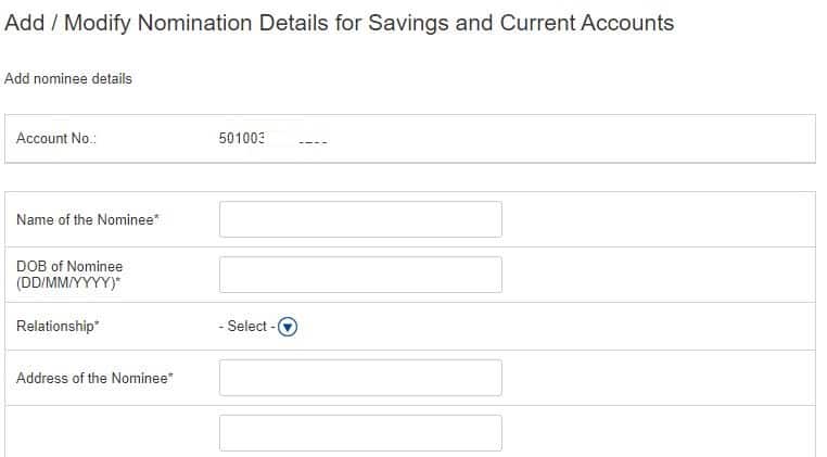 HDFC Online Nomination Modify