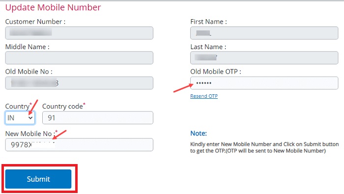 Change Mobile Number in Central Bank of India