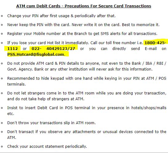 Aryavart Block ATM Card Number