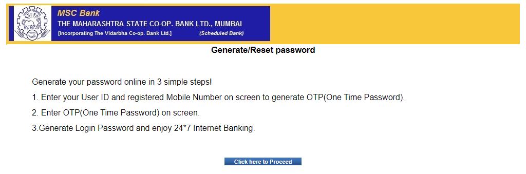 Maharashtra State Cooperative Bank Password Reset Kare