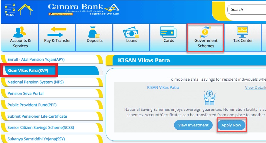 Canara Bank में ऑनलाइन Kisan Vikas Patra अकाउंट खोले