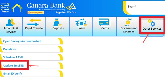 कनारा बैंक का Email ID ऑनलाइन कैसे बदले?