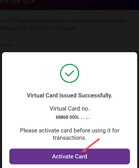 Virtual Card Issued